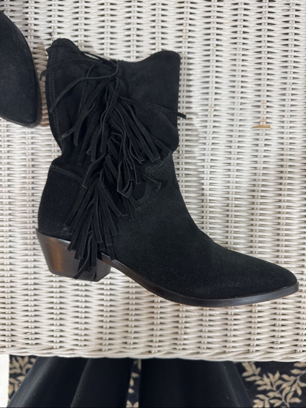 Rebecca Minkoff Black Suede Fringe Ankle Boots - Women size 6